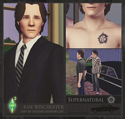 Sam Winchester/Jared Padalecki from Supernatural. The Sims 3 Sim - www.fear-me-december.deviantart.com 1964 Chevy Impala Ss, Anti Possession Tattoo, 1964 Chevy Impala, Chevy Impala Ss, Sam And Dean, Sims 4 Cc Folder, Supernatural Tv Show, Impala Ss, Sims Four