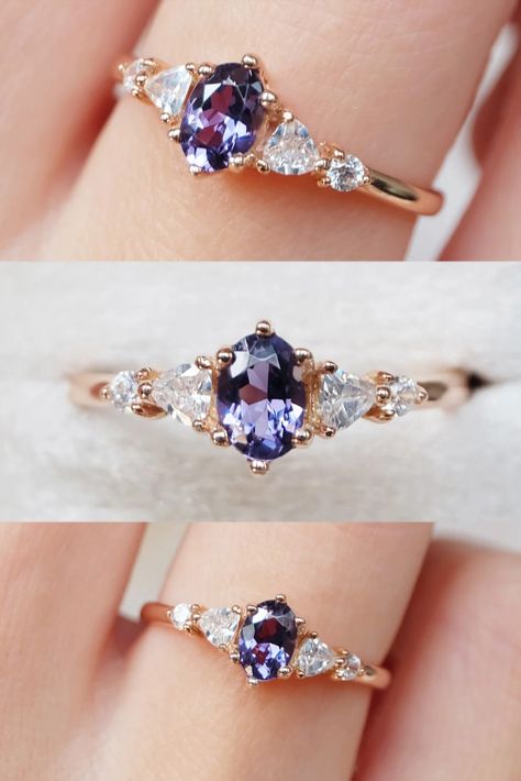 Alexandrite Rings, Gold Band Engagement Rings, Engagement Ring Oval, Ring Inspo, Alexandrite Stone, Incandescent Light, Alexandrite Engagement Ring, Alexandrite Ring, Oval Engagement