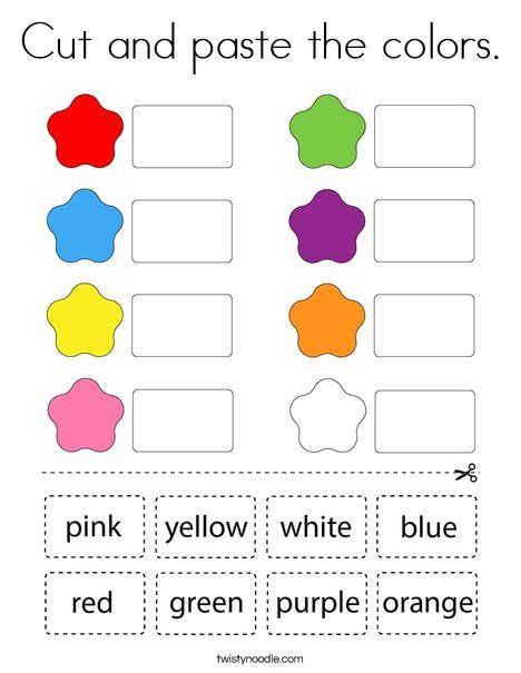 Cut and paste the colors Coloring Page - Twisty Noodle Learning Colors Worksheets, Colors For Preschool, Learning Colors Preschool, Colors Worksheet, Color Worksheets For Preschool, Twisty Noodle, English Activities For Kids, Cut And Paste Worksheets, Preschool Colors