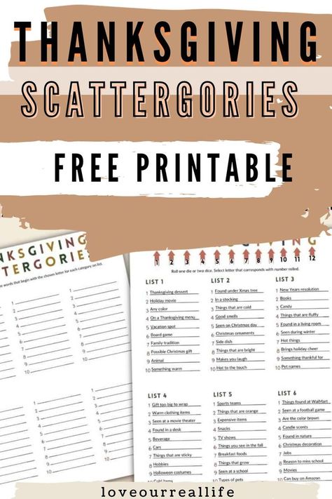 thanksgiving scattergories. Thanksgiving List Printable, Thanksgiving Scattergories, Scattergories Lists, Thanksgiving List, Scattergories Game, Fun Thanksgiving Games, Free Printable Thanksgiving, Free Printable Games, Budget Crafts