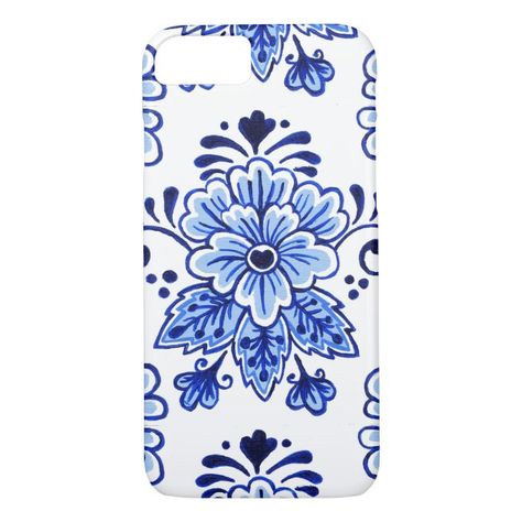 Chic Vintage Dutch Delft Blue Floral Pattern iPhone 8/7 Case - Netherlands Delft Blue Pattern, Blue Floral Art, Dutch Delft, Blue Tattoo, Flower Pattern Design, Blue Floral Pattern, Japanese Tattoo Art, Delft Blue, Blue And White Style