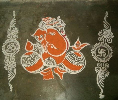 Ganesha Ganapati Rangoli, Sanskar Bharti Rangoli Designs, Diwali Rangoli Design, Ganesh Rangoli, Art Deco Curtains, Alpona Design, Daily Nutrition, Rangoli Colours, Rangoli Designs Latest