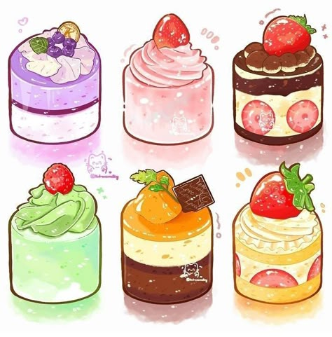 Chocolate Cake Illustration, Desserts Drawing, Chibi Food, Materi Bahasa Jepang, Bubble Tea Shop, 귀여운 음식 그림, Food Doodles, Food Artwork, Food Illustration Art