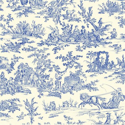 Blue French Country, French Wallpaper, Toile Wallpaper, Toile Pattern, French Toile, Blue Toile, Toile Fabric, Wallpaper Accent Wall, More Wallpaper