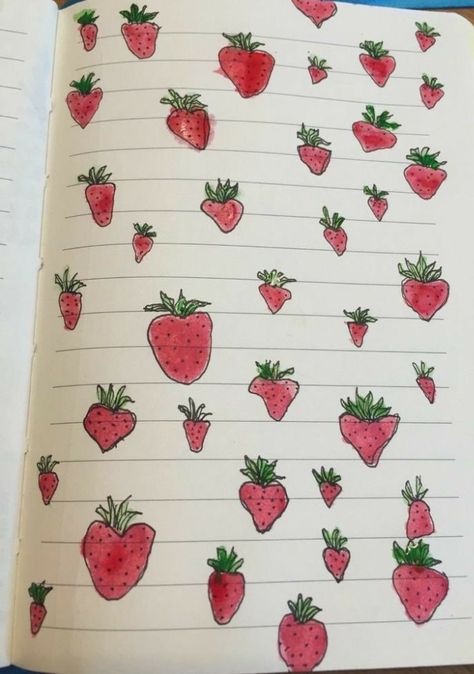 #strawberry #drawing #sketch #coquette #kidcore #cottagecore #fruit Anne With An E, Lined Journal, Journal Notebook, Strawberries, Blush, Notebook