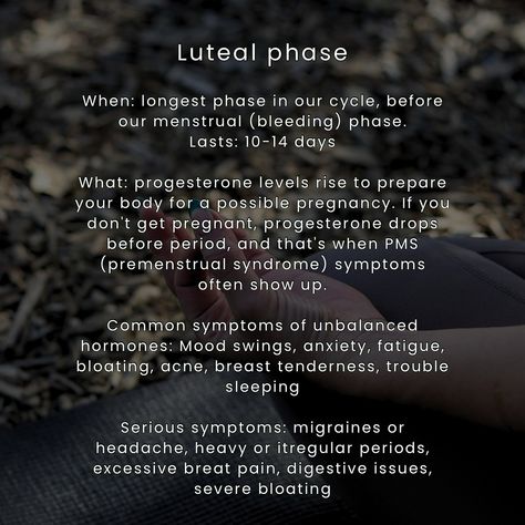 feeling good in your luteal phase? YES!🌸💅 With this Luteal Phase Survival List, you can manage PMS more effectively and support your body as it transitions through this phase of your cycle. Small lifestyle changes make a big difference! Symptoms that luteal phase can bring: bloating, mood swings, cravings, fatigue, trouble sleeping & irritability. Symptoms that need to be taken seriously: headaches & migraines, irregular periods, severe mood swings, digestive issues & insomnia. All can b... Luteal Phase Symptoms, Hormone Regulation, Cycling Food, Survival List, Luteal Phase, Progesterone Levels, Irregular Periods, Menstrual Health, Digestive Issues