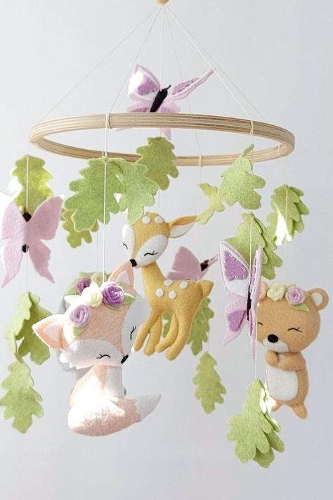 Girl Woodland Theme Nursery, Fox Nursery Girl, Crib Mobile Girl, Woodland Baby Nursery, Girl Woodland Baby Shower, Woodland Baby Girl, Woodland Theme Baby, Woodland Nursery Girl, Mobile Girl