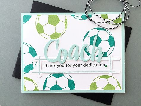 Soccer Coach Card by Danielle Flanders for Papertrey Ink (January 2016) Handmade Greeting Card Designs, Teachers Day Card, Papertrey Ink Cards, Soccer Cards, Craft Stamps, Photopolymer Stamps, Scrapbooking Supplies, Papertrey Ink, Coach Gifts