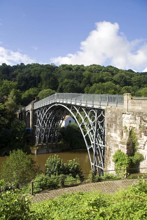 Ironbridge Gorge. The world's first bridge to me made of cast iron, crossing the River Severn at Ironbridge Gorge in Shropshire stock image River Severn, Covered Bridges, Best Memories, The River, First World, The Struts, Wales, Cast Iron, My Pictures