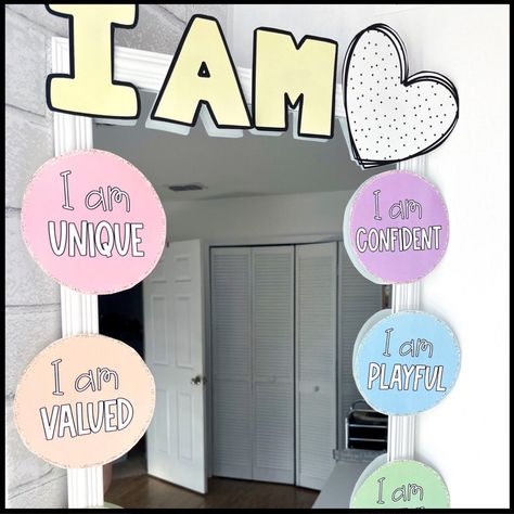 Affirmation Station for the Classroom Pastel Classroom Decor Positive Affirmation Affirmation Mirror Class Affirmations - Etsy Class Affirmations, Affirmation Mirror, Pastel Classroom Decor, Pastel Classroom, Positive Adjectives, Affirmation Station, I Am Unique, Students Day, Classroom Board