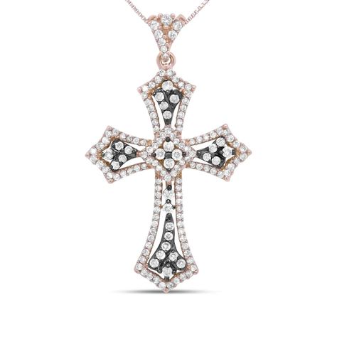 14K Rose Gold and Black Rhodium 1.0 Cttw Diamond Ornate Vintage St. James Budded Cross Pendant 18" Necklace - (Brown/H-I Color, SI1-SI2 Clarity) https://www.jaaziintl.com/products/14k-rose-gold-and-black-rhodium-1-0-cttw-diamond-ornate-vintage-st-james-budded-cross-pendant-18-necklace-brown-h-i-color-si1-si2-clarity Jaazi Intl #Hot Diamond Cross Pendants, Diamond Cross, St James, Crown Jewels, Cross Jewelry, Black Rhodium, Cross Pendant Necklace, Diamond Design, Diamond Cluster