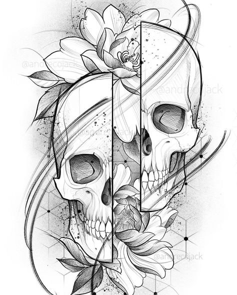 Tattoo Zeichnungen, Muster Tattoos, Skull Art Drawing, Floral Tattoo Sleeve, Skulls Drawing, Tattoo Stencil Outline, Tattoo Style Drawings, Skull Tattoo Design, Desenho Tattoo