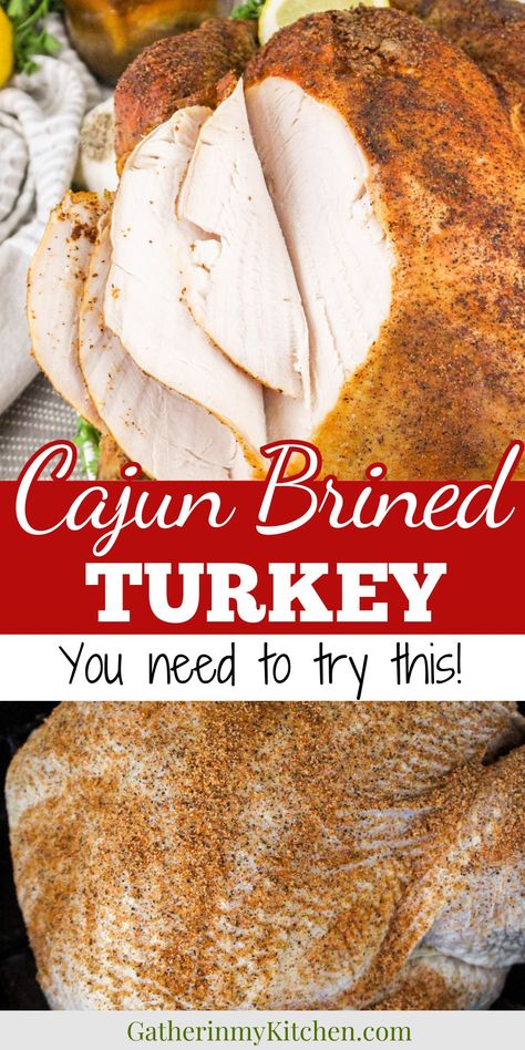 Looking for a different way to prepare your Thanksgiving turkey this year?  Try this Cajun brined turkey.  With a homemade spicy Cajun brine, your turkey is sure to be delicious! Spicy Turkey Brine, Cajun Brine For Turkey, Cajun Turkey Brine, Traeger Turkey, Cajun Turkey Recipe, Best Turkey Brine, Breakfast Casserole With Bread, Brined Turkey, Cajun Turkey