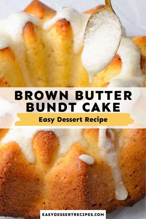 This Brown Butter Bundt Cake is a dense, thick, moist dessert that has all the richness of brown butter! Between the perfectly baked bundt cake and the sweet brown butter glaze, it's almost impossible to only enjoy one slice. Butter Bundt Cake, Brown Butter Glaze, Easy Bundt Cake Recipes, Almond Coffee Cake, Easy Bundt Cake, Butter Glaze, Bundt Cake Recipe, Easy Dessert Recipes, Pantry Ingredients