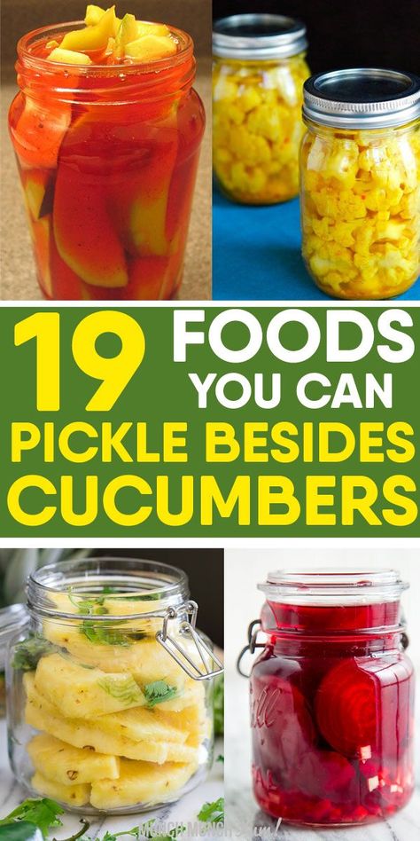 Unique homemade PICKLING RECIPES beyond the cucumber. Easy intro to canning with sweet and spicy appetizers like beets, onions, green beans, okra, carrots, zucchini, ginger and more. Perfect for salads, sandwiches or on their own. Stick them in your refrigerator or fridge to last longer. Give these recipes a try! Pickling Brine Recipe, Pickled Veggies Recipe, Easy Pickling Recipes, Pickled Vegetables Recipe, Pickle Recipes Homemade, Pickled Okra, Canning Pickles, Spicy Pickles, Spicy Appetizers