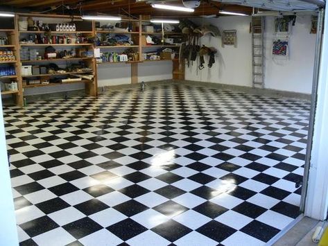 When it comes to garage floor ideas, we bring you three equally good options. As with all the other kind of flooring options, these too have their own set of pros and cons. Depending on what your cheap garage flooring ideas needs are, you are bound to find one of them that is perfect for you. Nascar Decor, Garage Flooring Ideas, Fnaf Room, Vinyl Garage Flooring, Vct Tile, Aluminum Garage, Garage Boden, Garage Tile, Garage Floor Mats