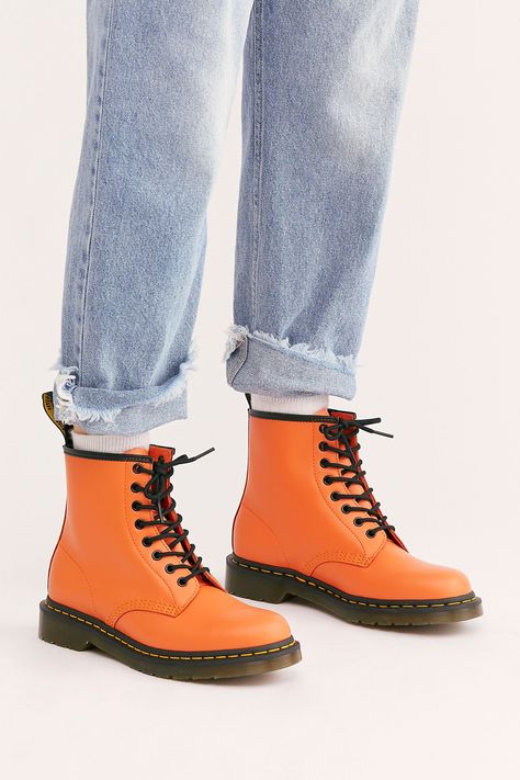 Boots Martens, Doc Martens Shoes, Orange Boots, Doc Martens Outfit, Shoes Orange, Free People Store, Martens Shoes, Goodyear Welt, Doc Martens