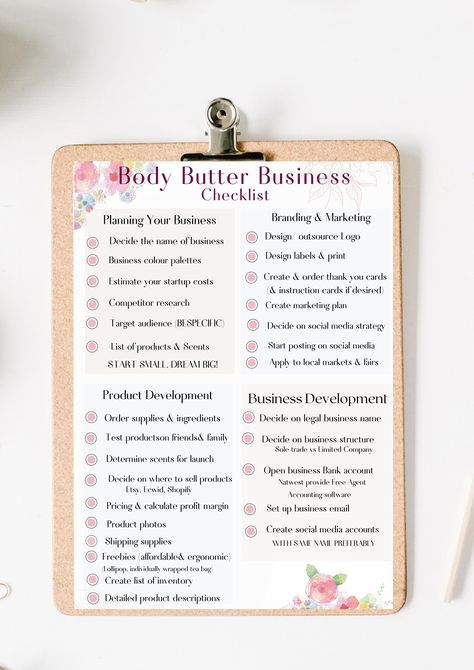 Business To Do List, Body Butter Business, Skin Care Business, Startup Business Plan, Business Checklist, Packaging Ideas Business, Business Basics, Business Marketing Plan, Business Launch