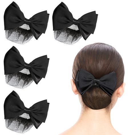 PRICES MAY VARY. Hair Bun Cover: You will receive 4pcs bowknot hair snood net for women. Our butterfly bow mesh hairnet and hair clip is great for air hostess, bank clerk, hotel clerk, restaurant waitress, machinist, doctor, nurse and all positions that needed to put hair up for neat or safety reason. This hair net can be used to create elegant updos or secure loose hair, adding a touch of sophistication to your look Bowknot Snood Net Barrette: Made with high-grade satin ribbon and crafted with Butterfly Bun, Women Hair Bun, Hair Bun Cover, Clip Bun, Bow Hairstyles, Bun Bow, Hair Snood, Cover Hair, Hairstyles Design