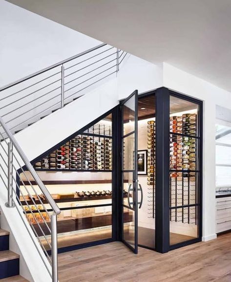 Under Stairs Wine Cellar, Custom Home Bars, Wine Closet, Staircase Storage, Home Wine Cellars, Home Bar Design, Wine Cellar Design, Cellar Design, Home Bar Designs