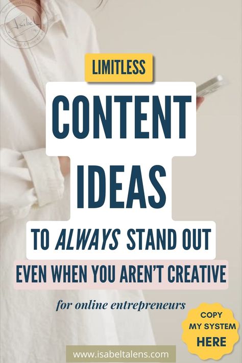 Are you struggling with your creativity? Content marketing grows your blog, your email list and your online business, but finding the right content ideas isn't easy. Get your content writing, blog post ideas and content ideas flowing with my 3 secrets for content ideas to create killer content. Create content (even a content calendar) to make money online by growing your email list with content creation. Get my free cheat sheet | Isabel Talens Diy Content Ideas, Kids Content Ideas, Funny Content Ideas, Digital Marketing Content Ideas, Content Post Ideas, Travel Content Ideas, Finding Creativity, Beauty Content Ideas, Youtube Content Ideas