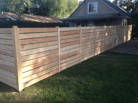 Horizontal Wood Fence, Wood Fence Installation, Privacy Fence Panels, Wood Privacy Fence, Wood Fence Design, Wood Fences, Small Fence, Rustic Fence, Cheap Fence