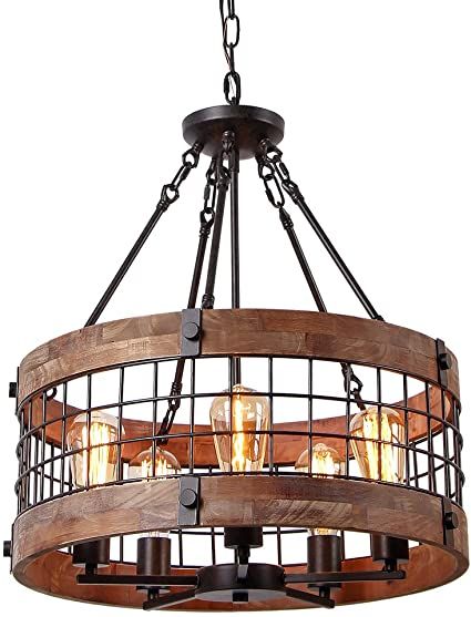 Wood And Metal Chandelier, Circle Chandelier, Lustre Industrial, Circular Chandelier, Drum Shade Chandelier, Metal Dining Room, Rustic Light, Wooden Chandelier, Metal Lamp Shade