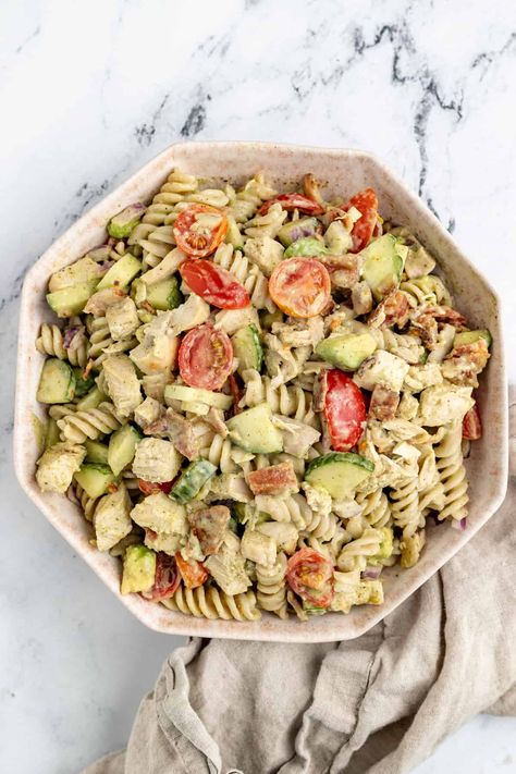 Chicken Bacon Ranch Pasta Salad (Dairy Free, Gluten Free) - With Sweet Honey Pasta Salad Dairy Free, Bacon Chicken Ranch Pasta, Chicken Ranch Pasta Salad, Salad Dairy Free, Chicken Bacon Ranch Pasta Salad, Bacon Ranch Pasta, Bacon Ranch Pasta Salad, Chicken Ranch Pasta, Chicken Bacon Ranch Pasta