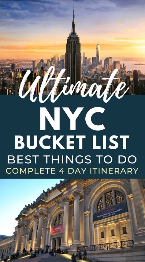 New York Agenda, New York City Trip Itinerary, New York City Bucket List Things To Do In, First Time Trip To Nyc, Best Tours In New York City, New York City To Do List, New York City Itinerary 4 Days, Nyc 4 Day Itinerary, New York 4 Day Itinerary