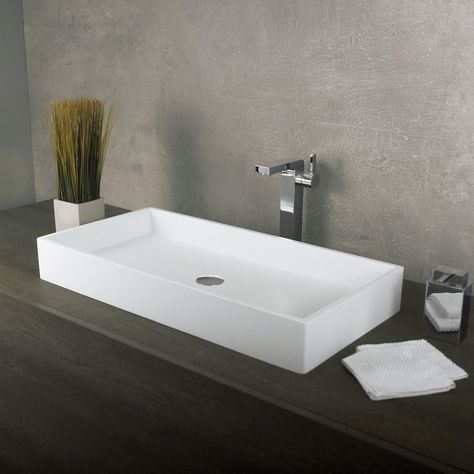 DAX Solid Surface Rectangle Single Bowl Bathroom Vessel Sink, White Finish,  31-1/2 x 15-3/4 x 4-1/8 Inches (DAX-AB-1327) Square Vessel Sink Bathroom, Top Mount Bathroom Sink, Bowl Sink Bathroom, Vessel Sink Bathroom Vanity, Bathroom Sink Bowls, Bathroom Sink Cabinets, Shower Stool, Pull Out Kitchen Faucet, Bowl Sink