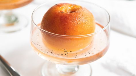 Poached Peaches In White Wine Recipe - Tasting Table Poached Peaches, White Wine Recipes, Wine Cupcakes, Leftover Wine, Wine Recipe, Kinds Of Desserts, Elegant Desserts, Refreshing Desserts, Light Desserts