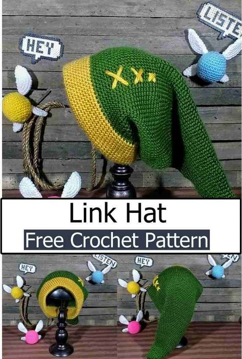 Learn How To Crochet Link Hat Crochet Pattern For Beginners Crochet Novelty Hats Free Pattern, Crochet Link Hat Pattern Free, Free Crochet Character Hat Patterns, Link Hat Crochet, Nerdy Crochet Projects, Link Crochet Hat Zelda Free Pattern, Link Hat Crochet Pattern Free, Crochet Minecraft Hat, Crochet Link Hat