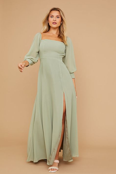 Sage Bridesmaid Dresses Long Sleeve, Light Green Dress Bridesmaid, Long Sleeve Chiffon Dress Bridesmaid, Sage Bridesmaid Dresses Sleeves, Sage Long Sleeve Dress, Long Sleeve Bridesmaids Dress, Sage Green Bridesmaid Dresses With Sleeves, Sage Green Dress Long Sleeve, Sage Green Bridesmaid Dresses Long Sleeve