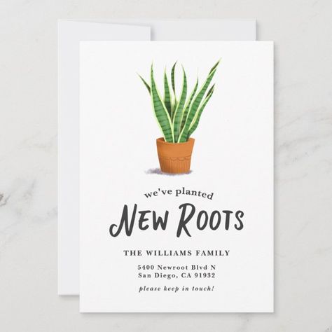 Plant Invitation, New Address Cards, Moving Announcement Postcard, New House Announcement, Moving Announcement, Postcard Invitation, Moving Announcements, New Roots, Housewarming Party