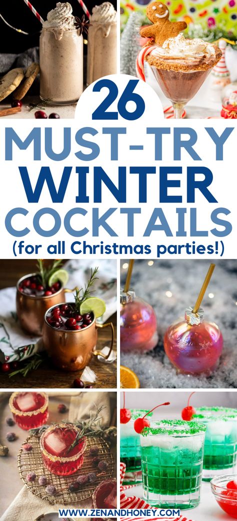 If you're looking for the best winter cocktails ideas, here are 26 easy holiday drinks for the most festive season. Easy Christmas cocktails, winter drinks and many more easy holiday cocktails recipes. Winter Themed Drinks Cocktail Recipes, Chocolate Christmas Cocktails, Fun Winter Alcoholic Drinks, Christmas Alcohol Drinks For Adults, Boozy Winter Drinks, Reindeer Drinks Christmas, Tropical Christmas Cocktails, Alcoholic Winter Drinks, Winter Theme Drinks