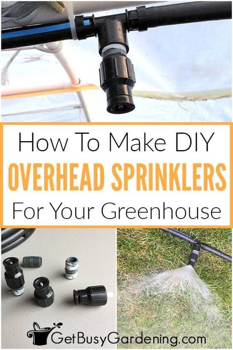 Though backyard greenhouses are fantastic for extending the growing season, they also mean you’ll be manually watering a lot more unless you make a greenhouse watering system. I’ve created a guide on how to build a sprinkler system so you can reap the benefits of greenhouse growing without the hassle of frequent watering. This DIY greenhouse sprinkler can be made self-watering, and only takes 20 minutes to build and install with easy to find materials and supplies from a hardware store. Greenhouse Sprinkler System, Green House Watering System Diy, Self Watering Greenhouse Diy, Green House Watering System, Greenhouse Irrigation Diy, Self Watering Greenhouse, How To Greenhouse, Greenhouse Watering System Diy, How To Build A Greenhouse Diy