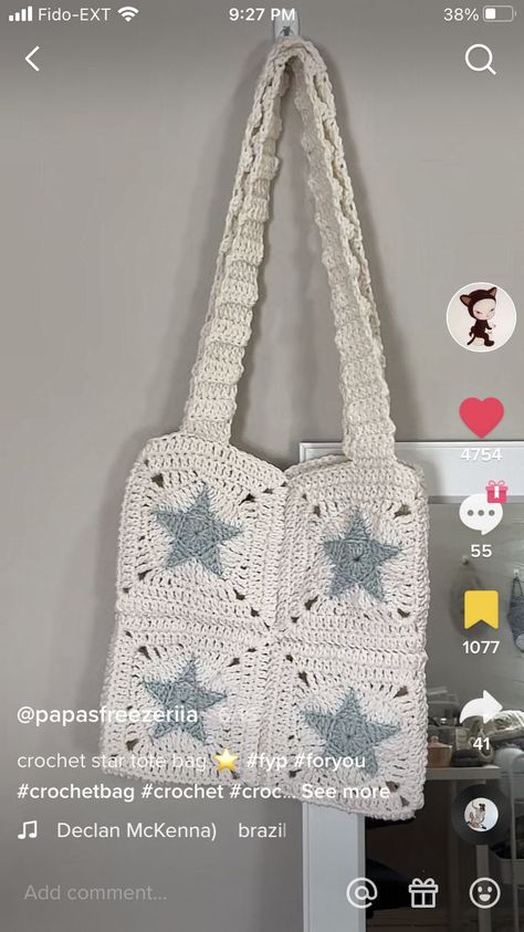 Crochet Star Tote Bag, Crochet Star Bag, Star Tote Bag, Star Bag, Crochet Star, Crochet Bag Tutorials, Crochet Design Pattern, Crochet Stars, Handbag Pattern