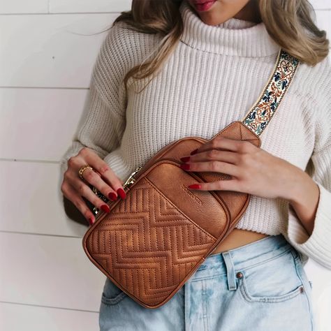 Faster shipping. Better service Leather Sling Bags Women, Stylish Fanny Pack, Sling Bag Women, Fanny Pack Fashion, Brown Crossbody Bag, Leather Sling Bag, Adjustable Bag, Guitar Strap, Quilted Leather