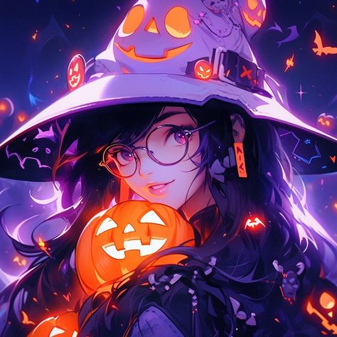 Fall Discord Pfp, Kawaii Halloween Pfp, Witch Anime Pfp, Spooky Anime Pfp, Halloween Pfps Anime, Halloween Pfp Girl, Halloween Cute Pfp, Anime Witch Pfp, Halloween Discord Pfp