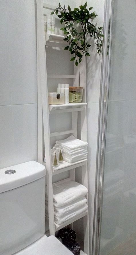 21 Easy DIY Bathroom Shelf Ideas - 168 Diy Bathroom Shelf, Narrow Ladder Shelf, Bathroom Shelf Ideas, Easy Diy Bathroom, Shower Frame, Minimalist Wood Furniture, Modern Apartment Living Room, College Apartment Decor, Bathroom Redesign