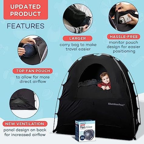 BABY/TODDLER BLACKOUT SLEEP POD WITH FAN: SlumberPod is a blackout privacy pod sleep nook that allows babies 4 months and up to get a good night's sleep in any room, day or night. FITS OVER CRIBS: Designed bottomless to allow this design to fit over a travel crib, playards, mini-crib, or select toddler cots Sleep Nook, Babyletto Mini Crib, Sleep Pod, Canopy Crib, Toddler Cot, Mosquito Protection, Crib Canopy, Sleep Environment, Travel Crib