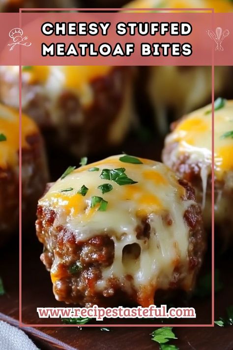 These Cheesy Stuffed Meatloaf Bites are a delicious twist on classic meatloaf. Perfect as a snack or appetizer, they feature juicy ground beef and gooey mozzarella cheese, making them a hit with both kids and adults! Meatloaf Bites, Mozzarella Stuffed Meatloaf, Cheese Stuffed Meatloaf, Stuffed Meatloaf, Fun Dinner, Apple Pork Chops, Classic Meatloaf, Mozzarella Recipes, Cheese Making