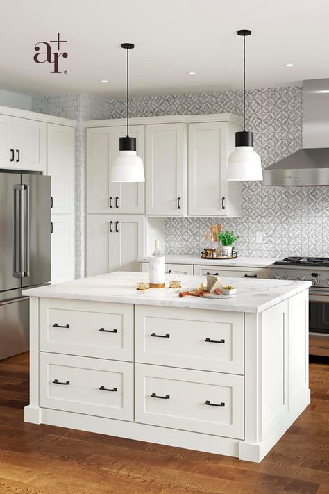 "“Simplicity is the ultimate sophistication.”
– Leonardo da Vinci

Aveley keeps it simple with a Shaker door profile that won’t go out of style. Wide-framed doors and drawers in a bright white finish gives your space an upscale, timeless look."
#allenandrothcabinetry #loweshomeimprovement Allen Roth, Color Chip, Cabinet Colors, Find Your Style, Door Frame, Drawer Fronts, Keep It Simple, Panel Doors, Go Out