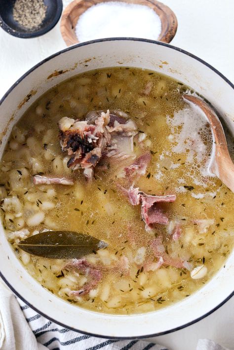 Ham and White Bean Soup - Simply Scratch White Bean And Ham Soup, Bean Soup With Ham Bone, Homemade Bean Soup Ham Bone, White Bean Ham Soup, Hame Bone Bean Soup, White Beans And Ham, Ham Bone Soup, Ham Soup Recipes, Ham Bone