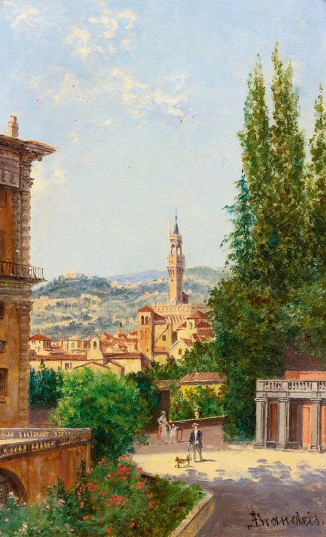 Antonietta Brandeis (Czech, 1848 - 1926): View of Palazzo Vecchio from the Boboli Gardens, Florence Boboli Gardens, Venice Painting, Italy Street, Palazzo Vecchio, Postal Vintage, Italian Paintings, Italy Wall Art, Seni 2d, Street Painting