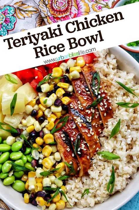 Chicken teriyaki donburi are easy to make, versatile, and flavorful chicken rice bowls. These are hearty meals that can be enjoyed with your favorite fruits and veggies and enjoyed for lunch or dinner! Find the recipe at UrbanBlissLife.com. Teriyaki Bowl Recipe, Turkey Rice Bowl Recipe, Teriyaki Chicken Bowl Recipe, Teriyaki Chicken Rice Bowl, Teriyaki Chicken Bowl, Teriyaki Rice, Bowls Recipes, Teriyaki Chicken And Rice, Healthy Bowls Recipes