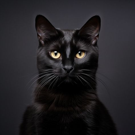 Close up photography of a black cat portrait, dark grey background. Black Cat Images, Low Key Photography, Bombay Cat, Black Cat Aesthetic, Cat Dark, Animal References, Black Cat Art, A Black Cat, Cat Photography