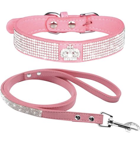 Rhinestone Dog Collar, Cute Dazzling Sparkling Soft Suede Leather Dog Cat Rhinestone Collar Leash Crystal Diamond Pet Dog Puppy Collar (M, Pink-4) : Amazon.co.uk: Pet Supplies Pink Dog Collar And Leash, Puppy Collars Girly, Pink Dog Collar, Rhinestone Dog Collar, Rhinestone Collar, Puppy Collar, Pet Dogs Puppies, Beautiful Dog, Collar Leash