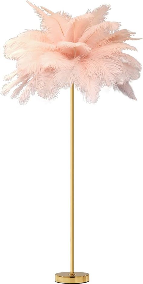 Barbie Core Home and Bedroom lamp with ostrich feathers and gold base Floor Lamp Pink, Pink Feather Lamp, Ostrich Lamp, Gold Standing Lamp, Gold Floor Lamps, Flamingo Crafts, Pink Floor Lamp, Lamps Pink, Feather Floor Lamp