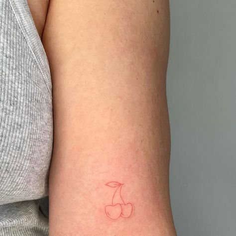 JEN | MELBOURNE FINE LINE TATTOOS on Instagram: "Cute lil cherries 🍒" Red Ink Tattoos Fine Line, Cherry Fineline Tattoo, Cherry Stamp Tattoo, Fine Line Fruit Tattoo, Fine Line Cherry Tattoo, Fine Tattoos, Tattoo Cherry, Cherry Tattoo, Maching Tattoos